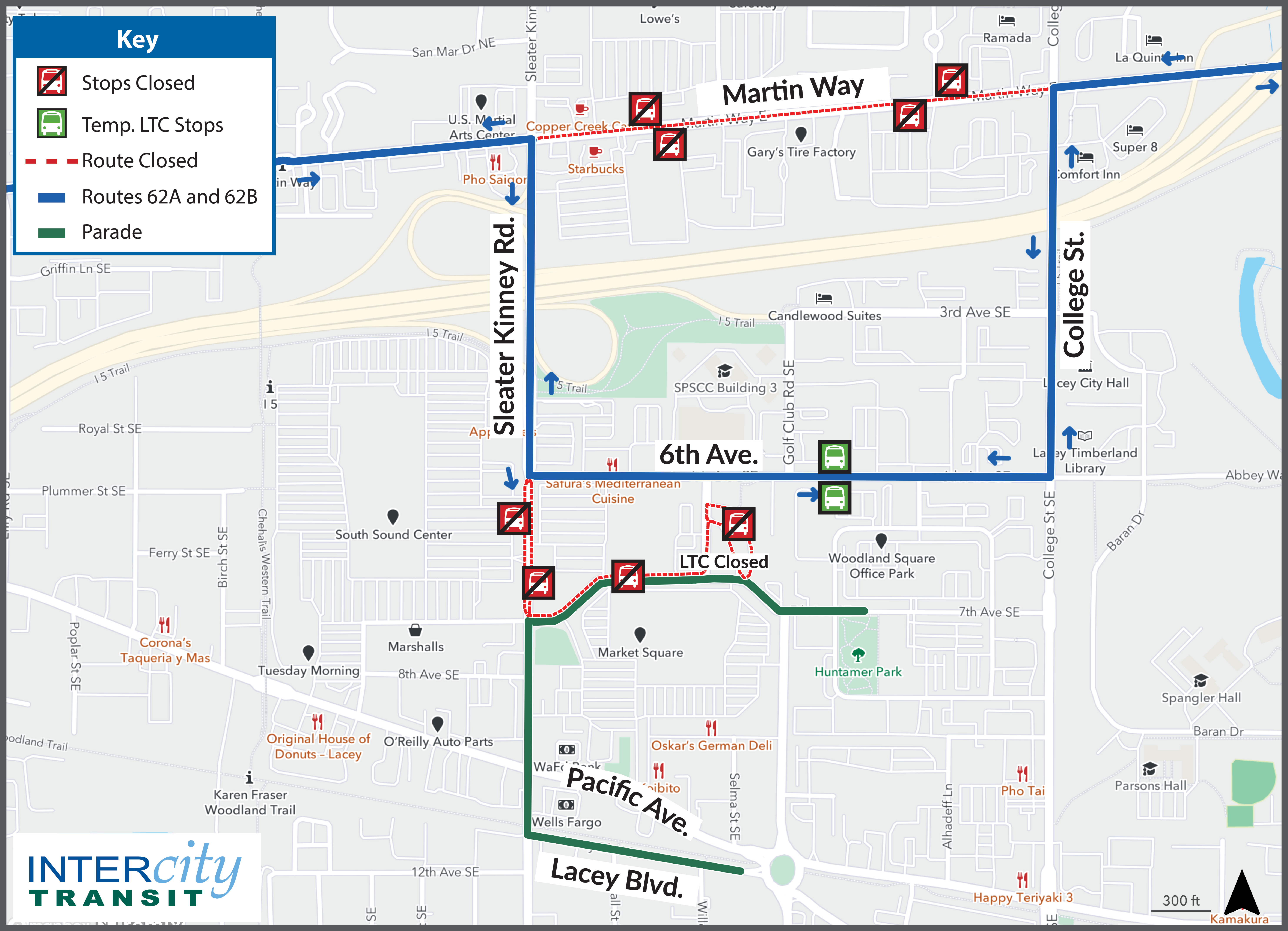 Routes 62A and 62B on detour from 6:30 - 7:15 p.m. on Monday, Dec